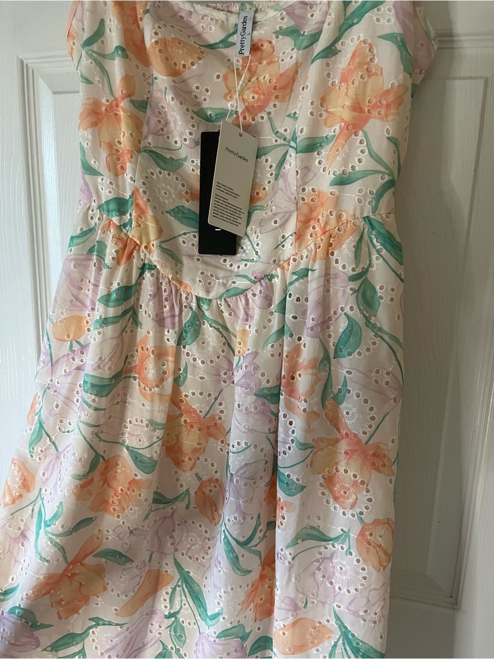 Pretty Garden Eyelet Pastel Spring Floral Sundress Maxi in Peach and Mint - Picture 10 of 13